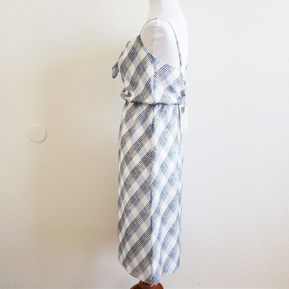 Joie Abiah Blue White Plaid Silk Midi Dress XXS - Picture 5 of 7